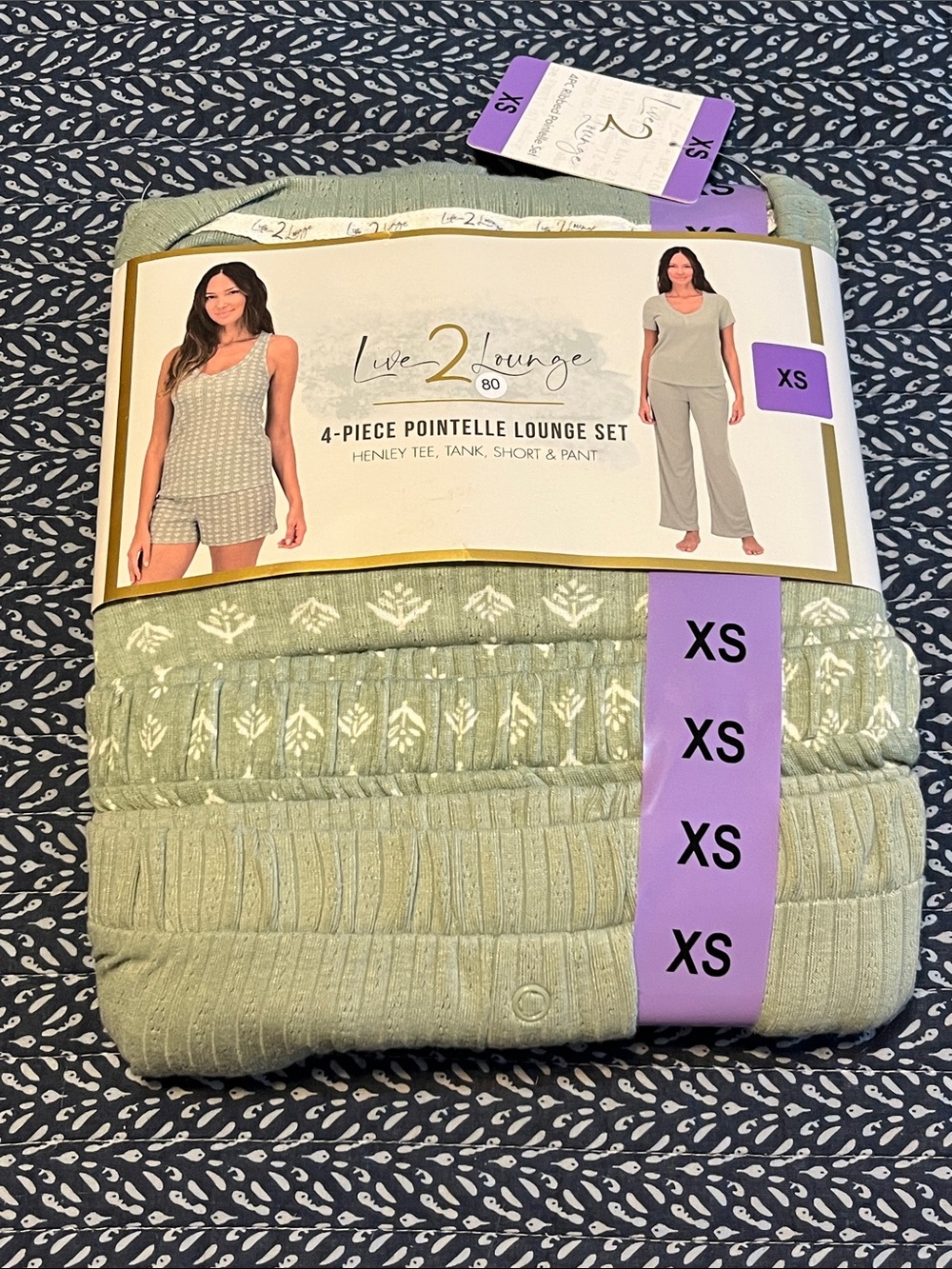 Live 2 Lounge 4-Piece Pointelle Lounge Set - Sage Green (XS)